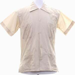 Vintage 70s Calez Taupe Guayabera Shirt Embroidered 4 Pocket Men's Small